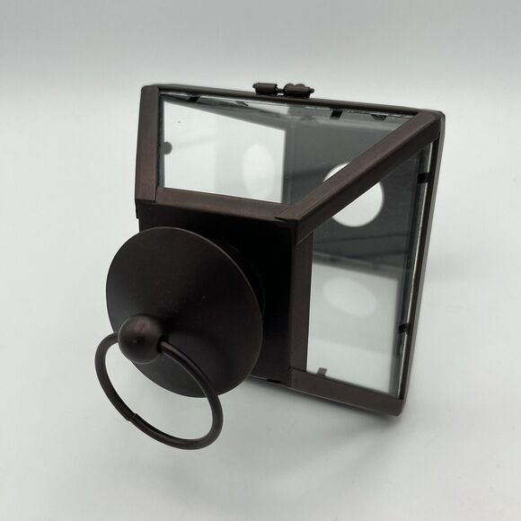 Bronze Lantern Glass Modern Contemporary Candleholder Decor Opens *No Bulb* NWOT - Picture 6 of 7